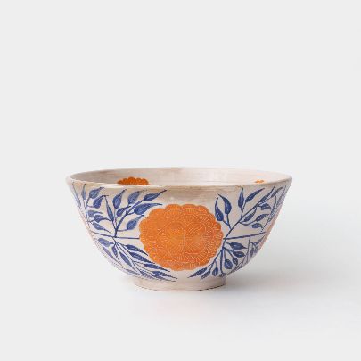 Picture of Large orange flower glaze and clay bowl