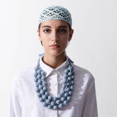 Picture of Blue fabric and bead necklace