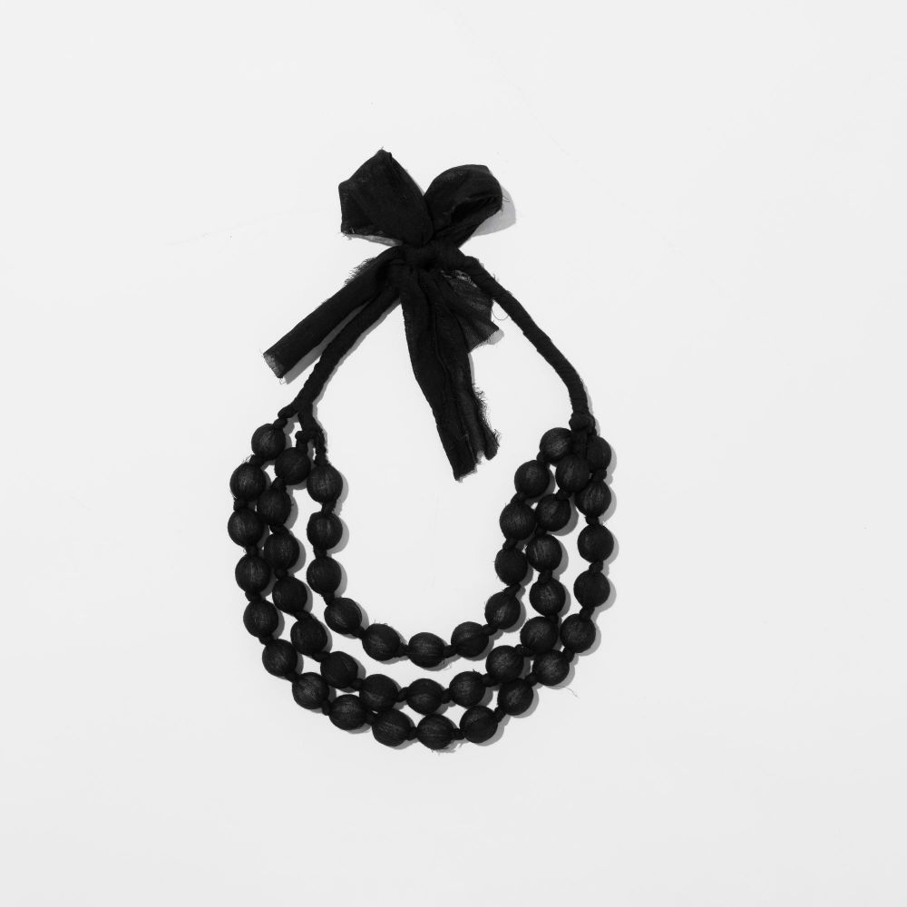 Picture of Black fabric and bead necklace