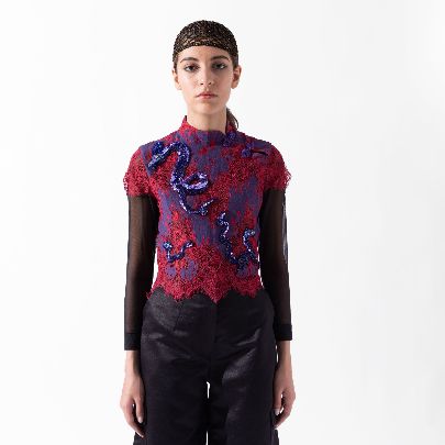 Picture of Purple Red Dragon Net Women's Top