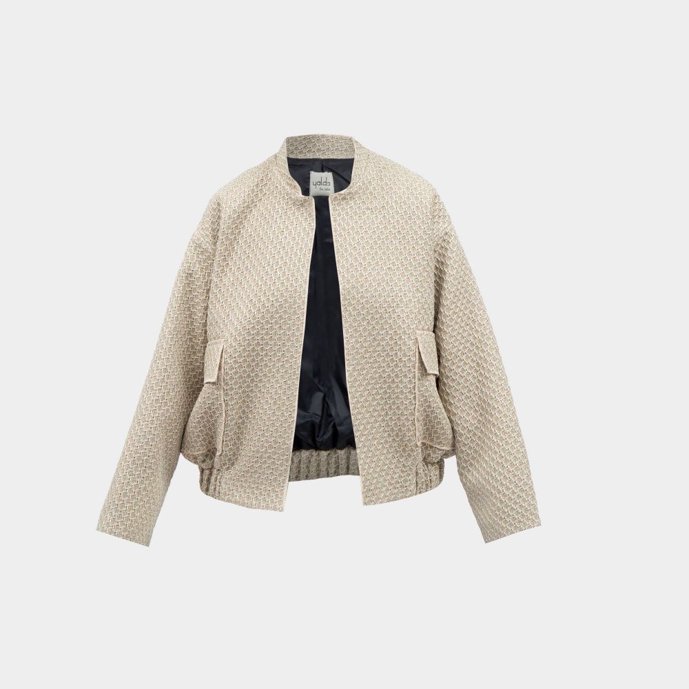 Picture of Golden cream jacquard bomber jacket