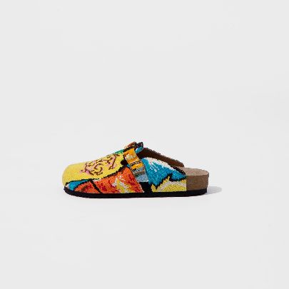 Picture of Yellow and blue tapestry patterned sandal