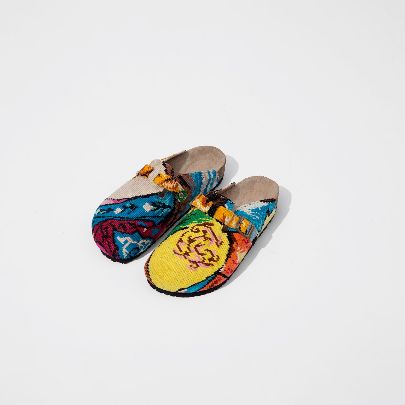 Picture of Yellow and blue tapestry patterned sandal