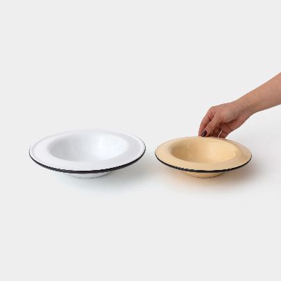 Picture of large Cream pasta and salad bowl with black rim