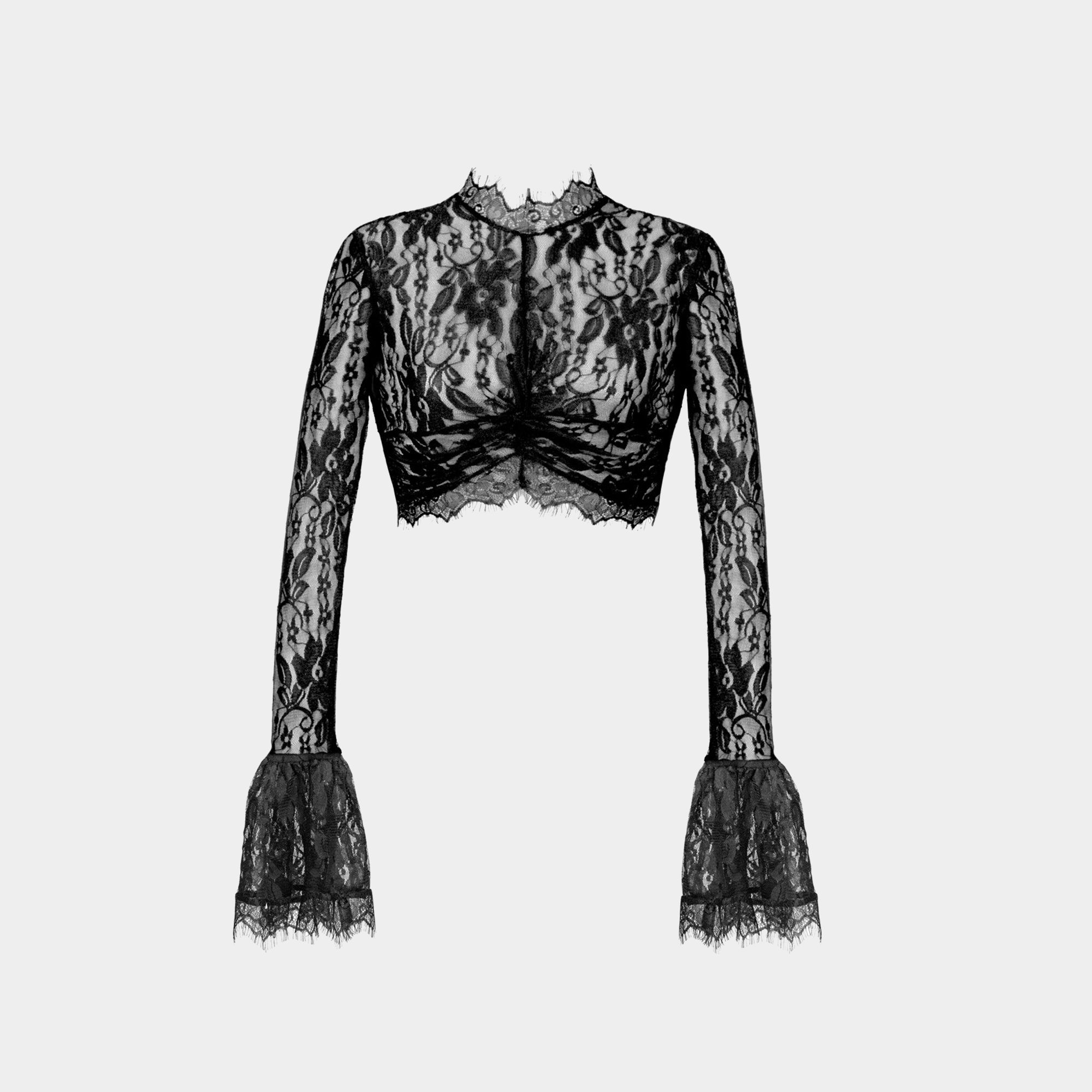 Picture of Women's Crop Top Flares leeve Lace Black