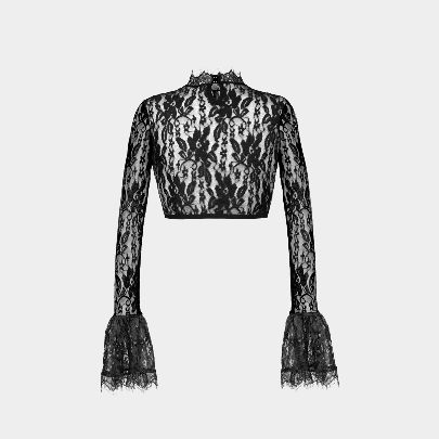 Picture of Women's Crop Top Flares leeve Lace Black