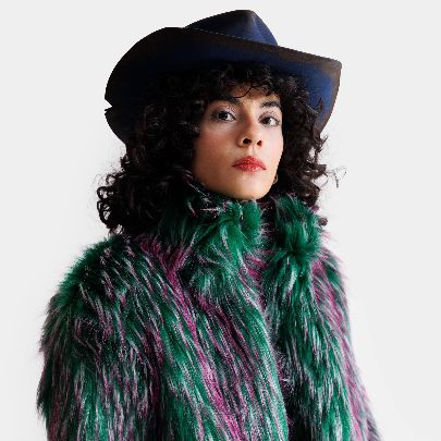 Picture of Fur jacket green mesh purple