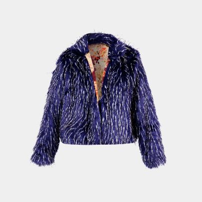 Picture of fur coat youth navy turquoise mesh