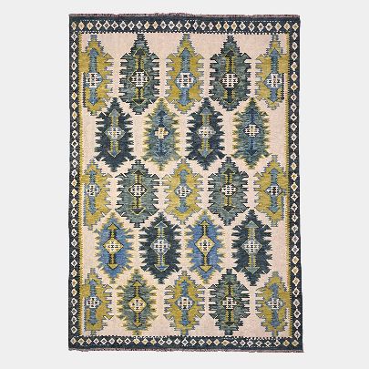 Picture of wool patterned carpet blue green