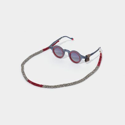 Picture of Red gray beaded glasses strap