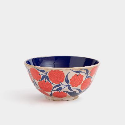 Picture of Large red white flower glaze and clay bowl