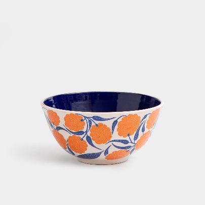 Picture of Large orange white flower glaze and clay bowl