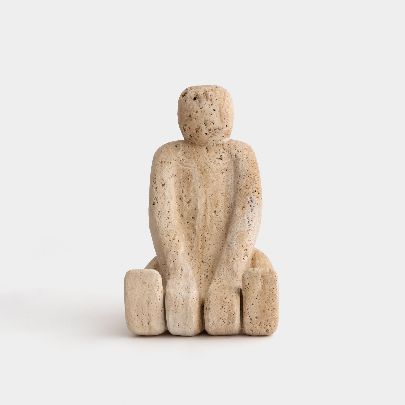 Picture of Seated Human Statue - Travertine Stone