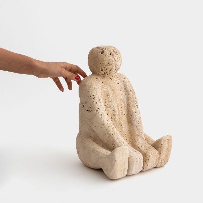 Picture of Seated Human Statue - Travertine Stone