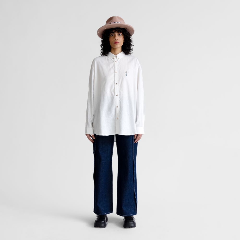 Picture of linen embroidered white shirt