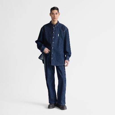 Picture of dark blue embroidered jean shirt