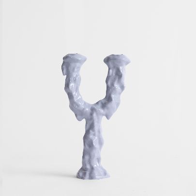 Picture of gray tree ceramic two branch candlestick