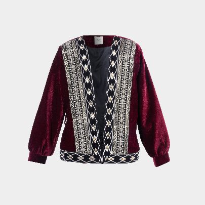 Picture of Bead-embroidered burgundy velvet coat