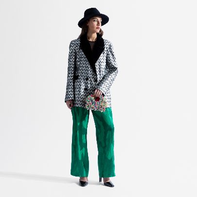 Picture of Green Leopard Print Pleated Pants