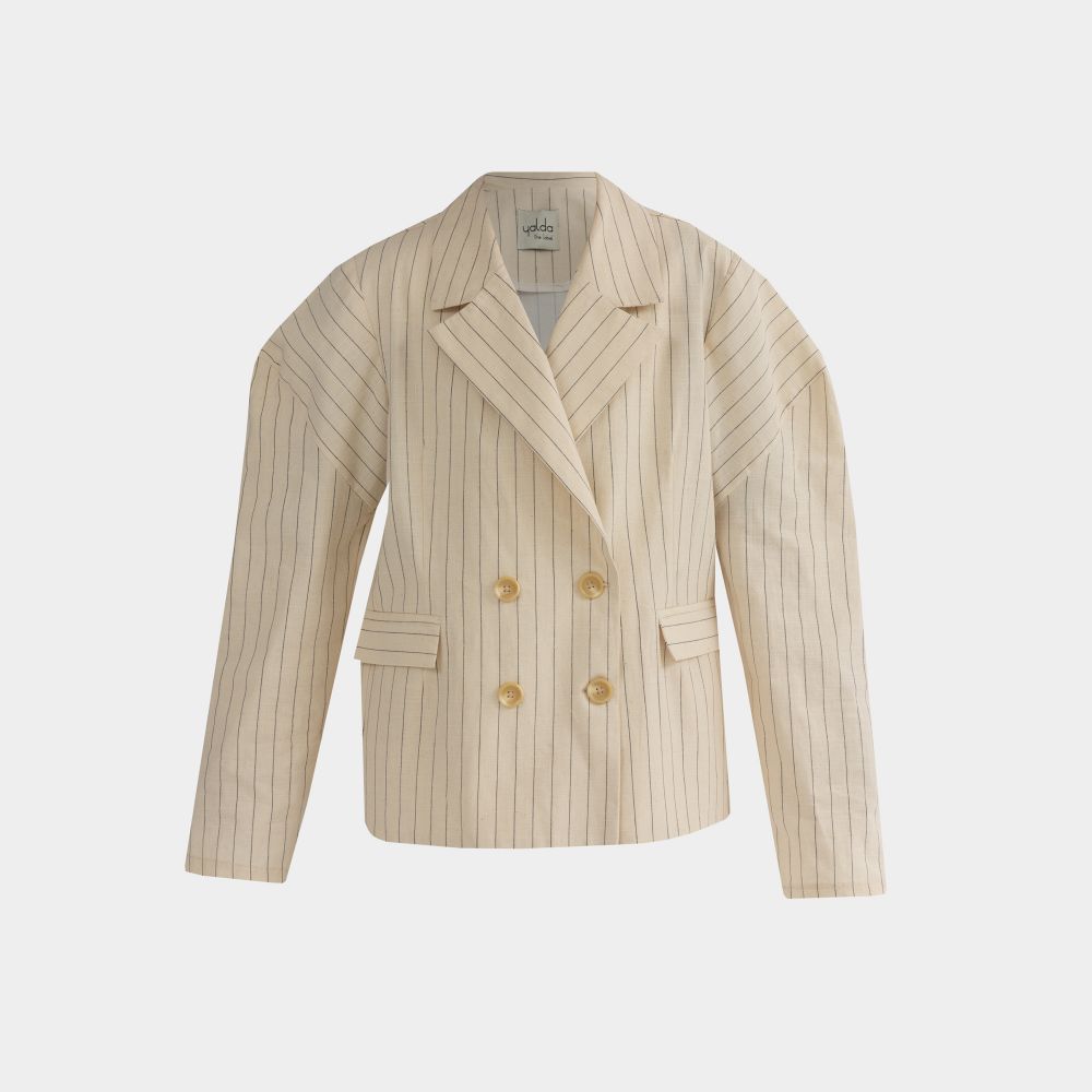 Picture of Striped Linen Coat with Raffia Belt