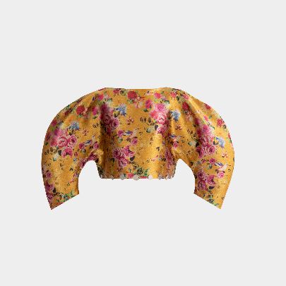 Picture of women's satin mustard flower and bird Blouse