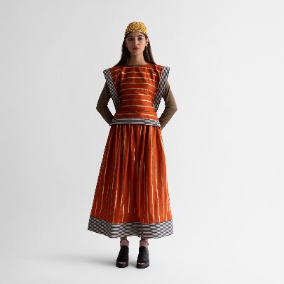 Picture of orange striped satin women's skirt