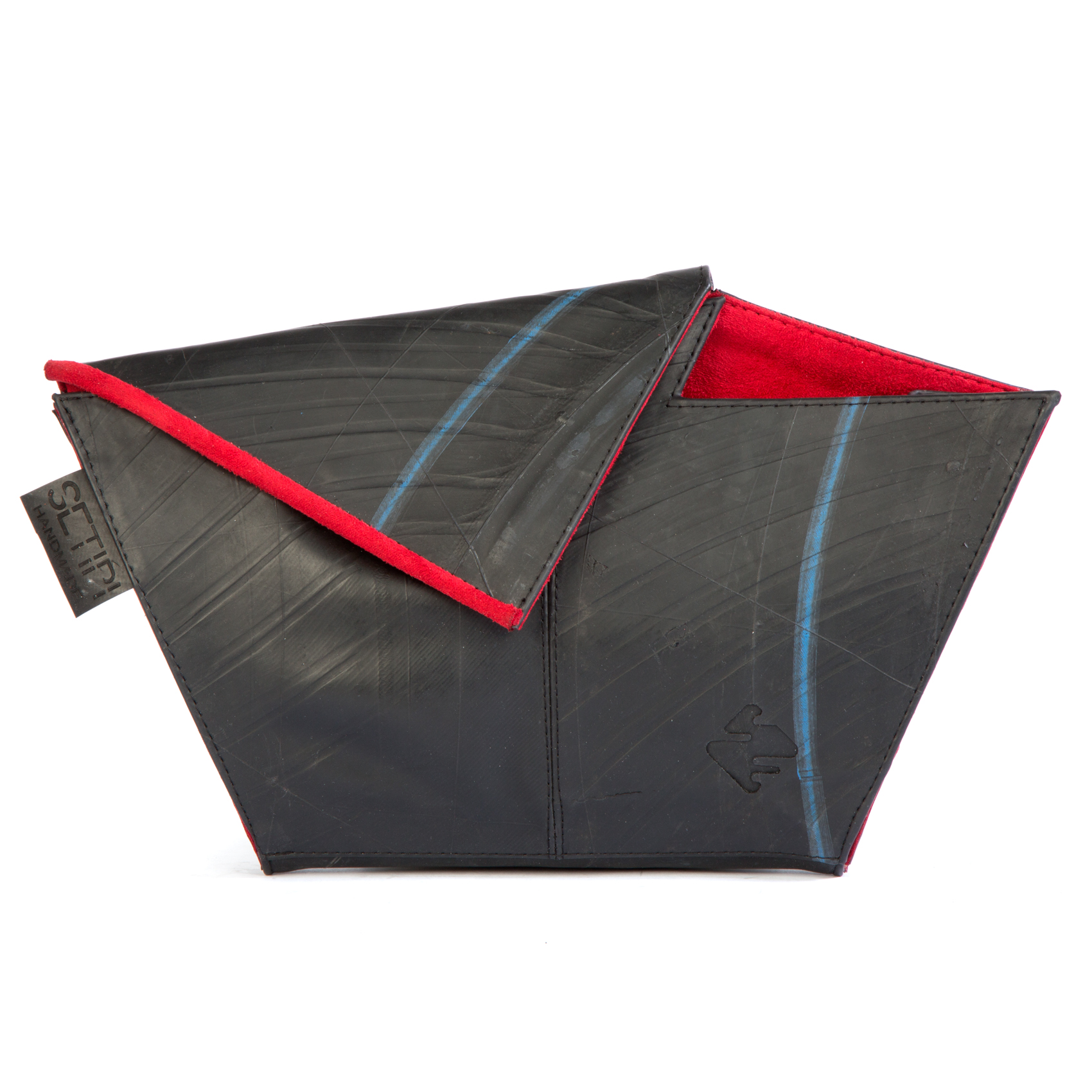 Picture of boat clutch bag with red lining