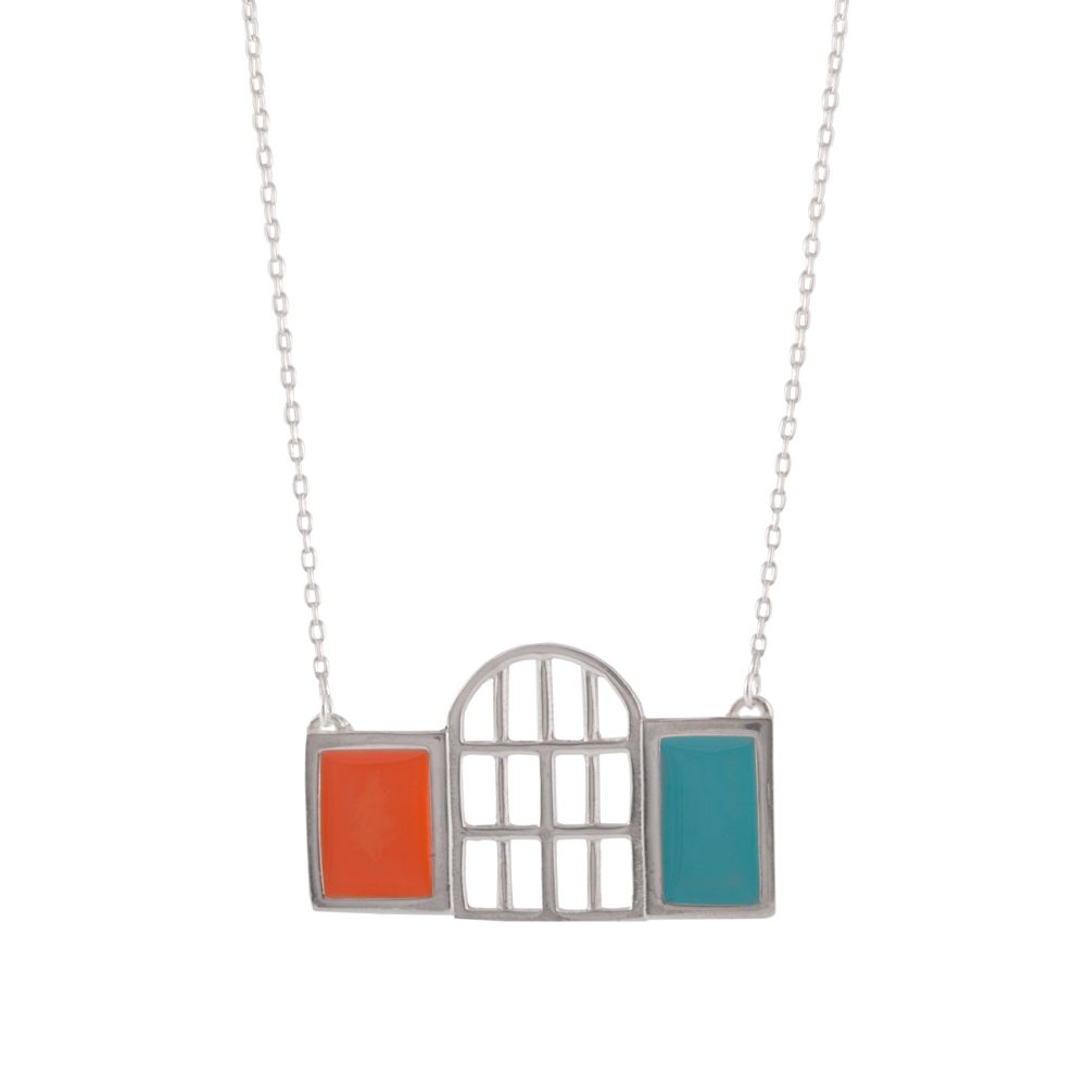 Picture of shamsolemare orange and blue window necklace