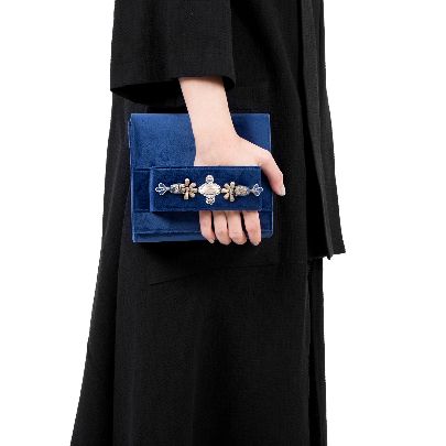 Picture of dark blue suede bag