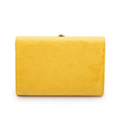 Picture of yellow velvet handbag with black stone