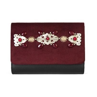 Picture of burgundy velvet handbag