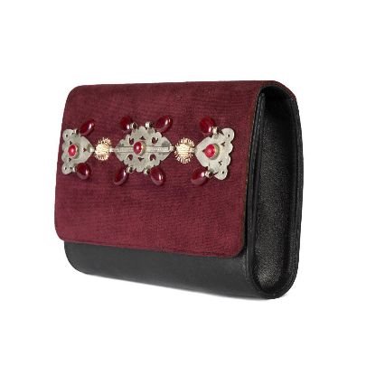 Picture of burgundy velvet handbag