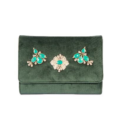 Picture of green velvet hand bag