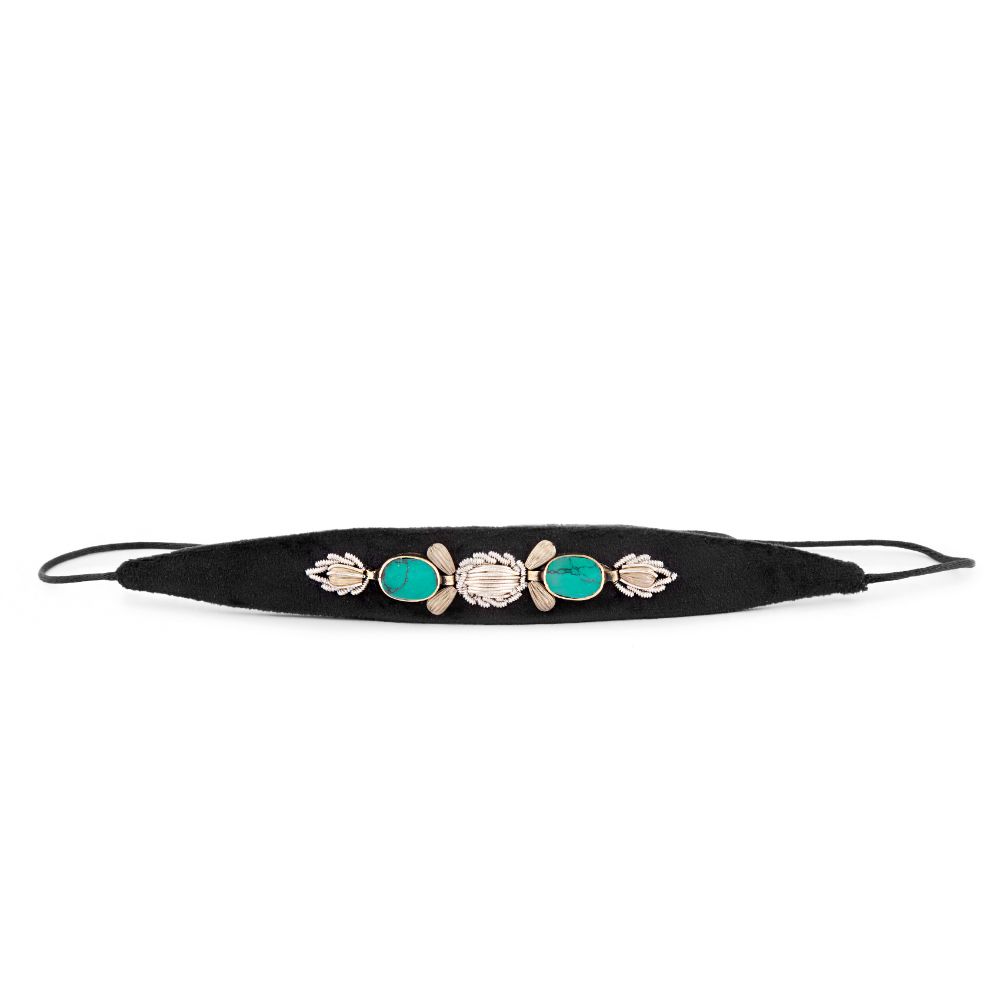 Picture of black velvet choker with cyan stone