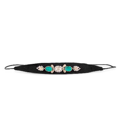 Picture of black velvet choker with cyan stone