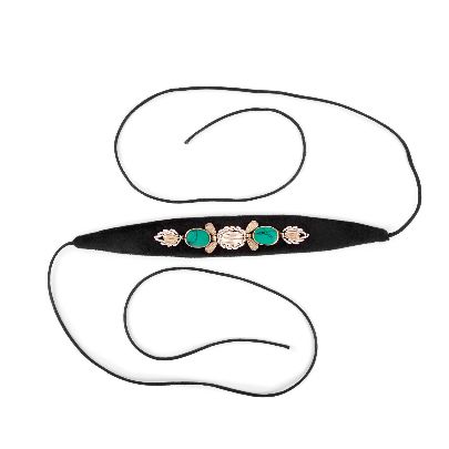 Picture of black velvet choker with cyan stone