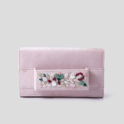 Picture of golestan light pink velvet clutch