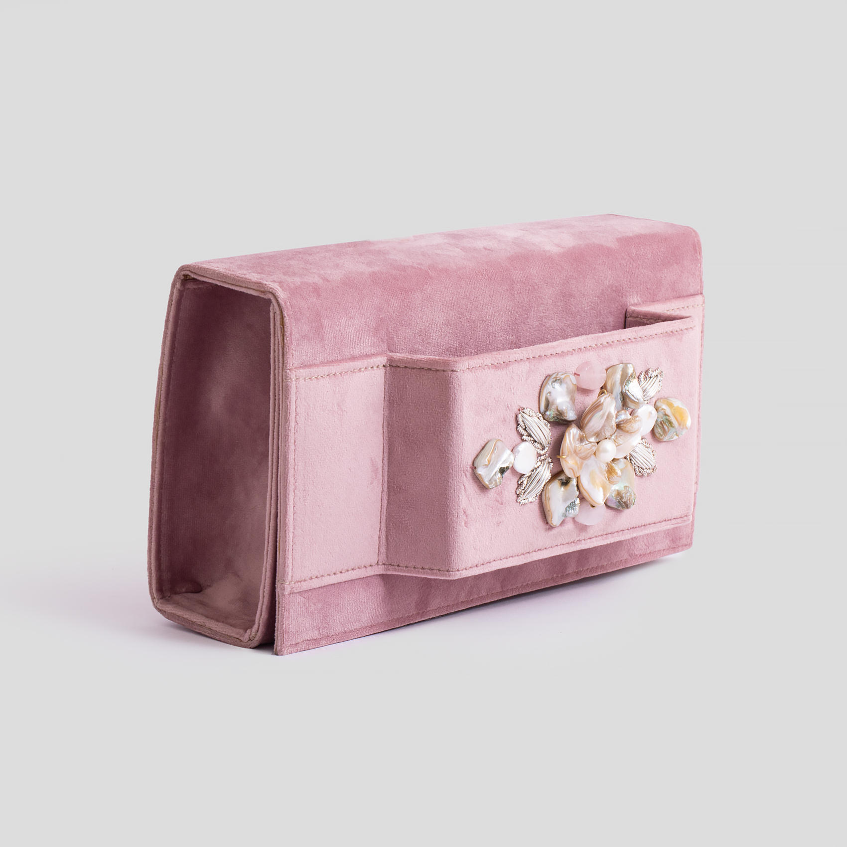 pink velvet clutch bag