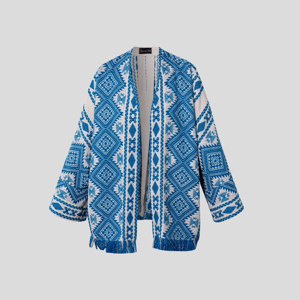 Picture of Blue and white Indian poncho coat