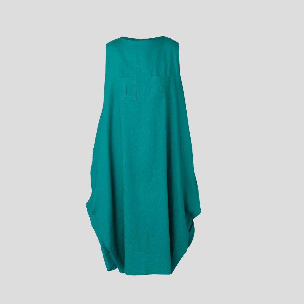 Picture of Green linen lozenge dress