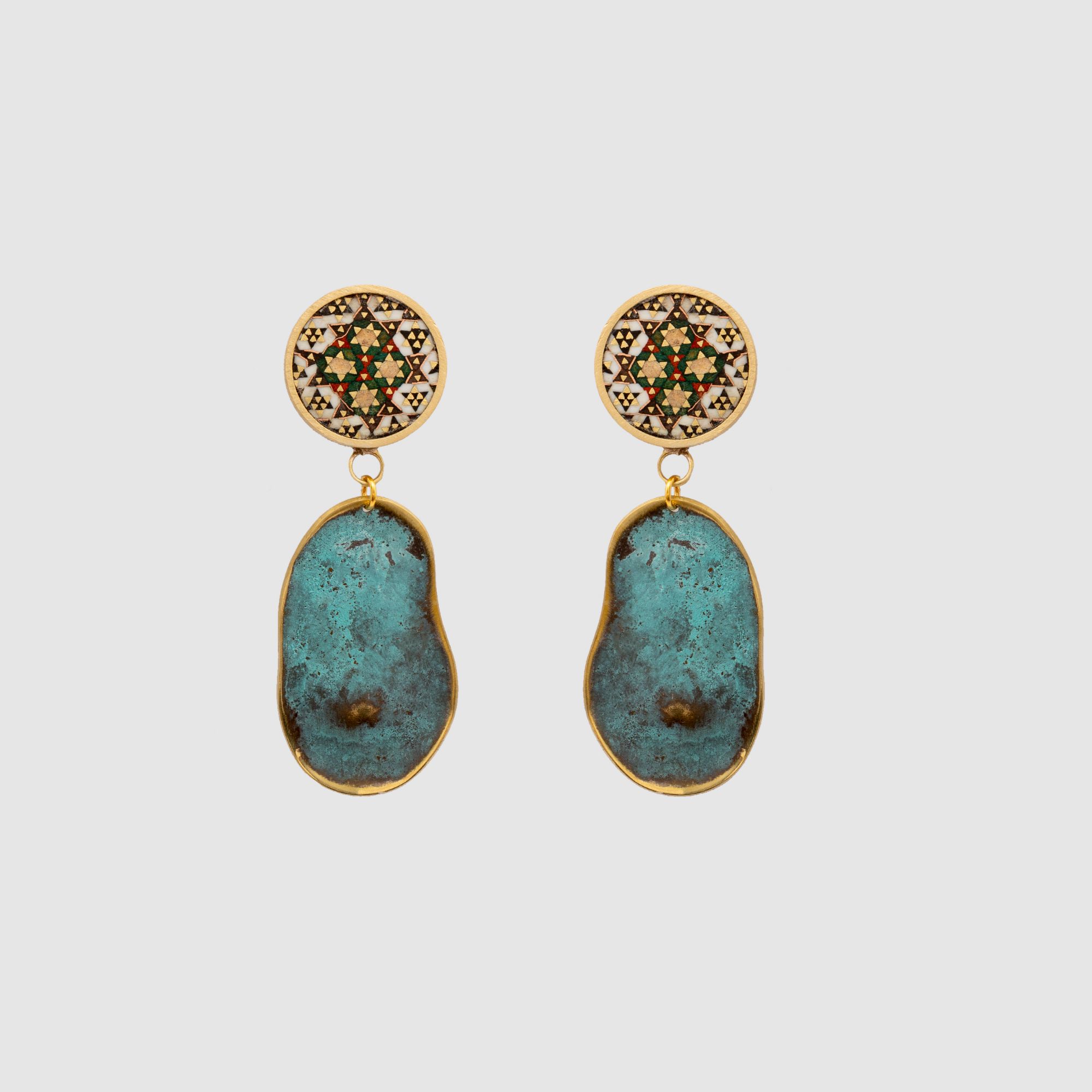 Picture of Adorned blue and green brass earrings for women