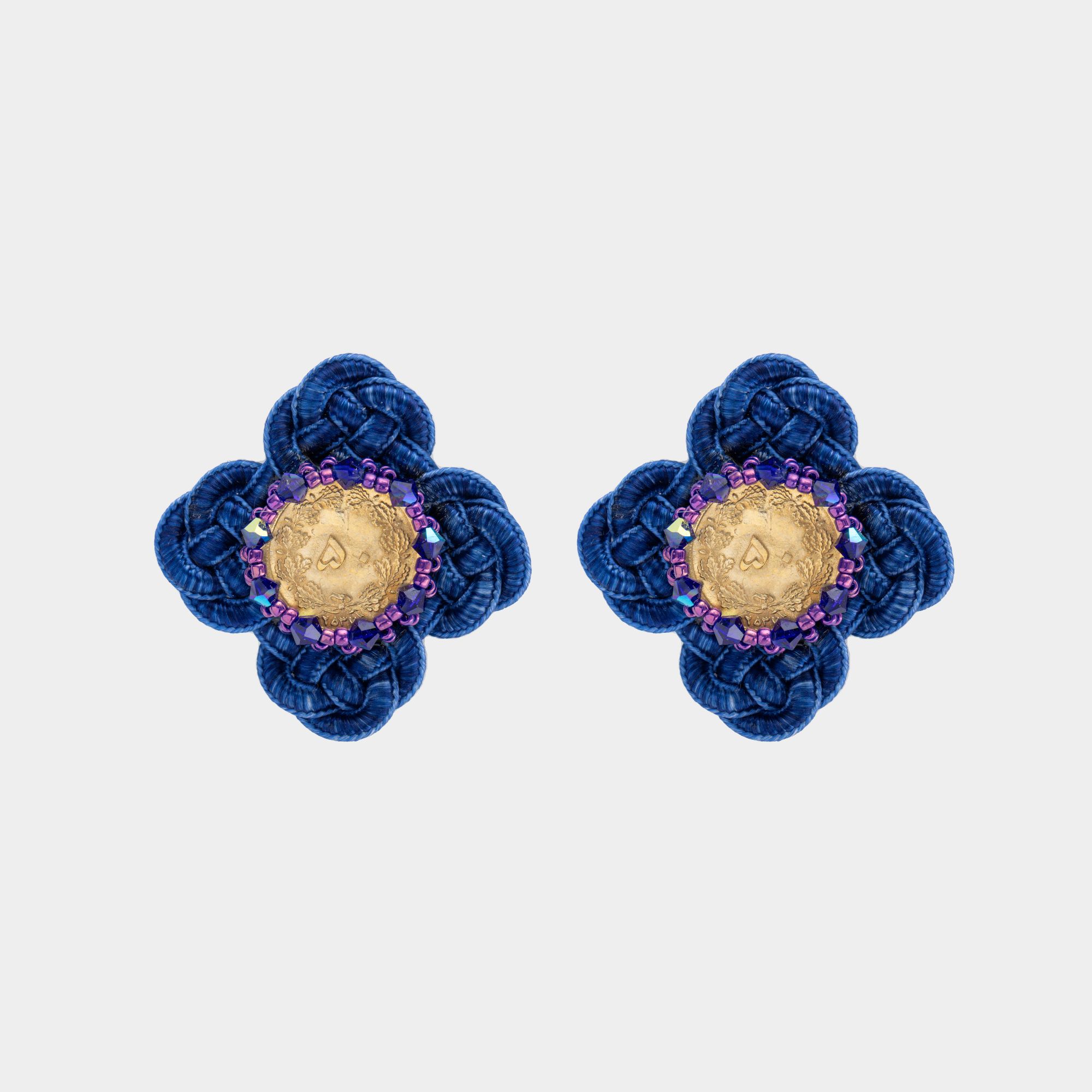 Picture of Dark blue rhombus braided female earrings