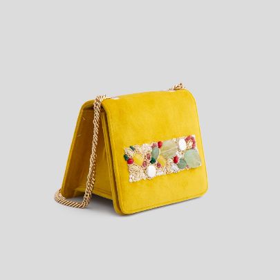 Picture of Yellow  velvet Clutch