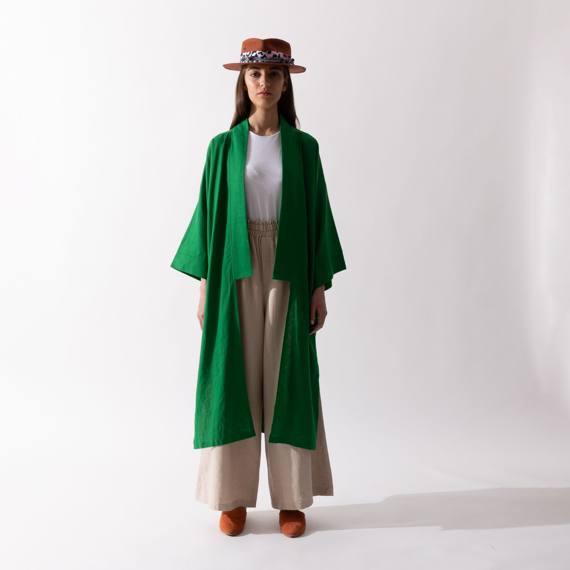 Picture of Green slitted linen kimono