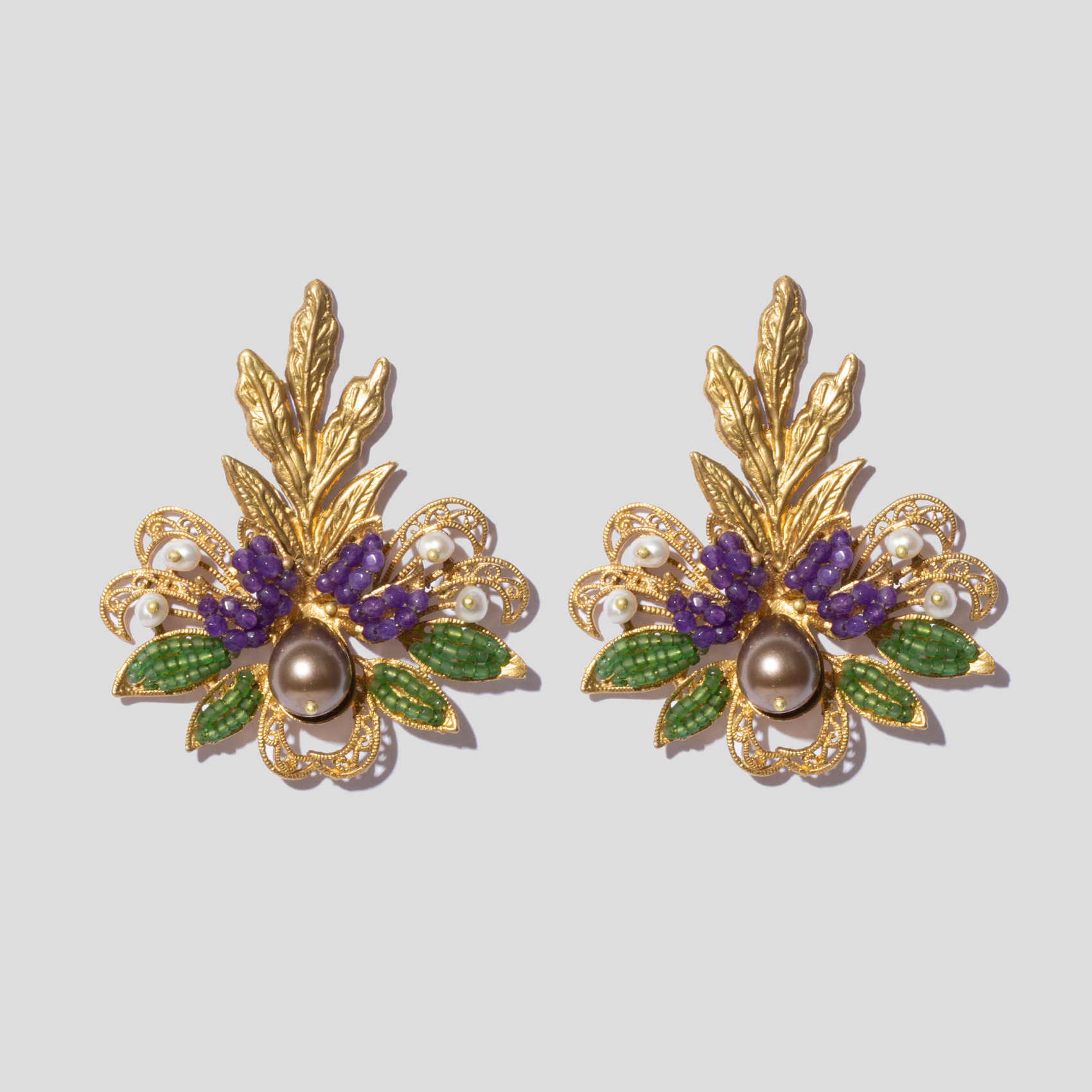 Picture of Women's earrings with Qajar flowers and black tears