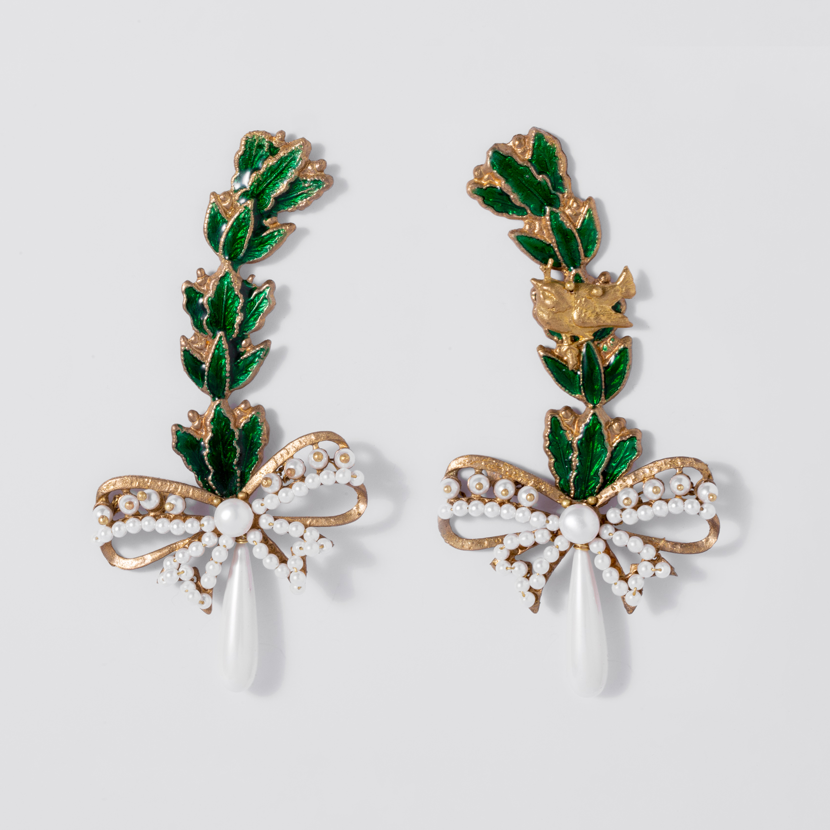 Picture of  Women's earrings with olive branches, bows and pearls