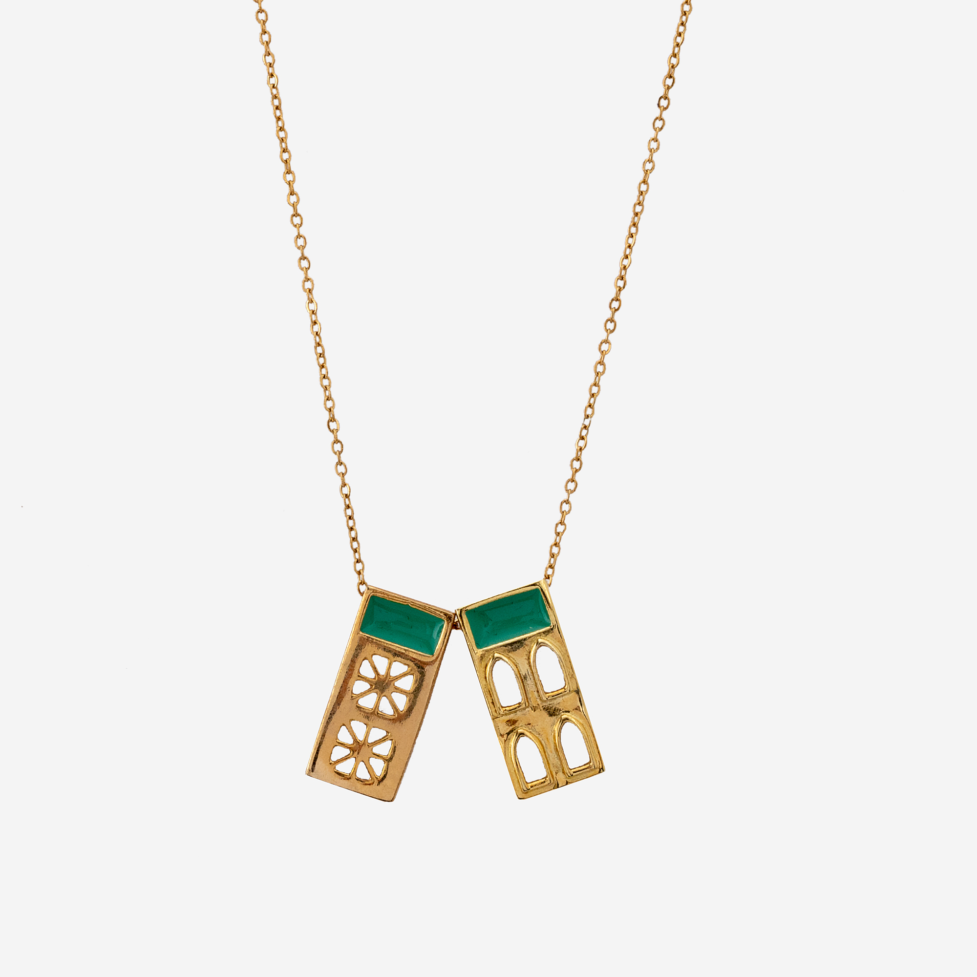 Picture of Shams Al-Amara small rectangular double green necklace