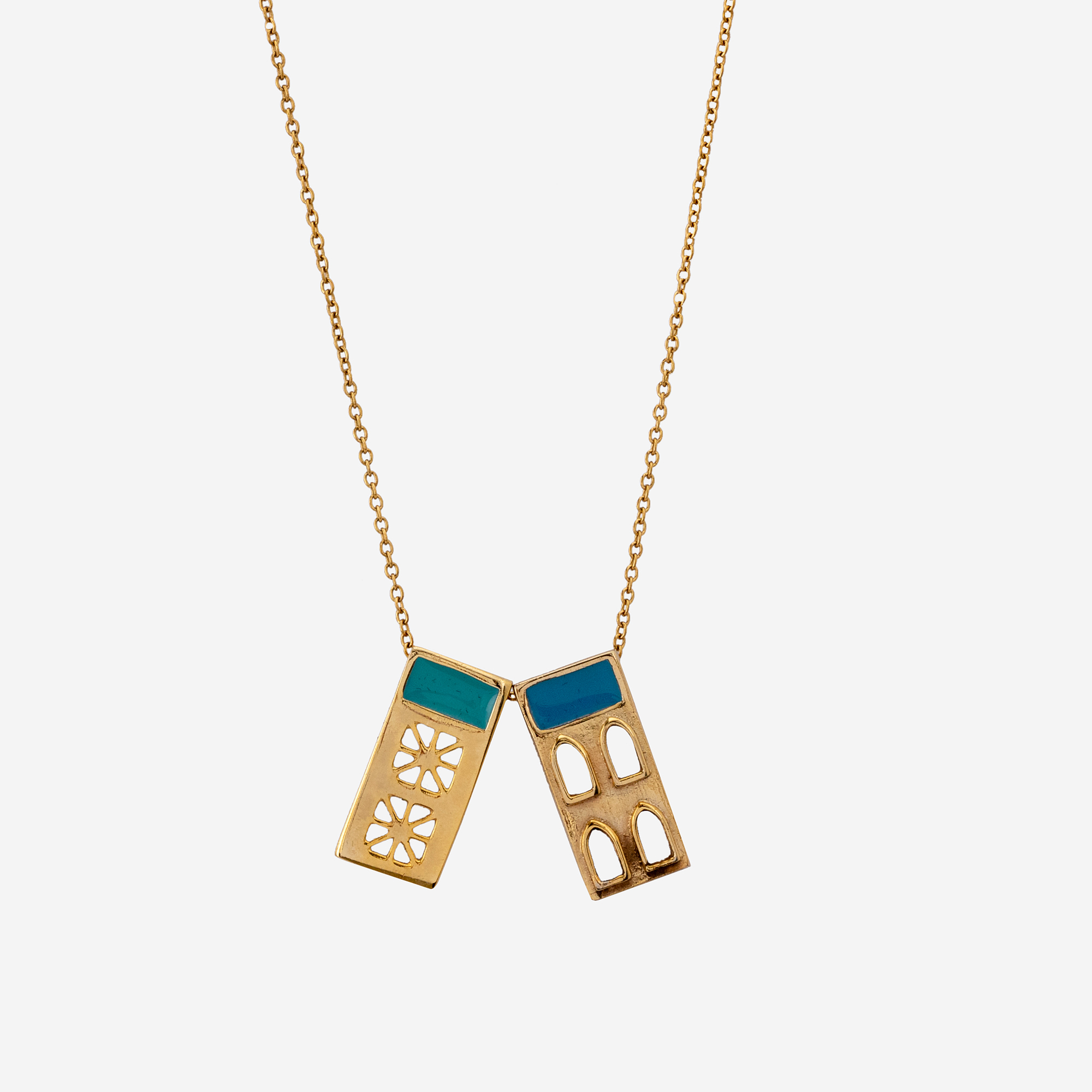 Picture of Shams Al-Amara small rectangular double Blue and cyan necklace