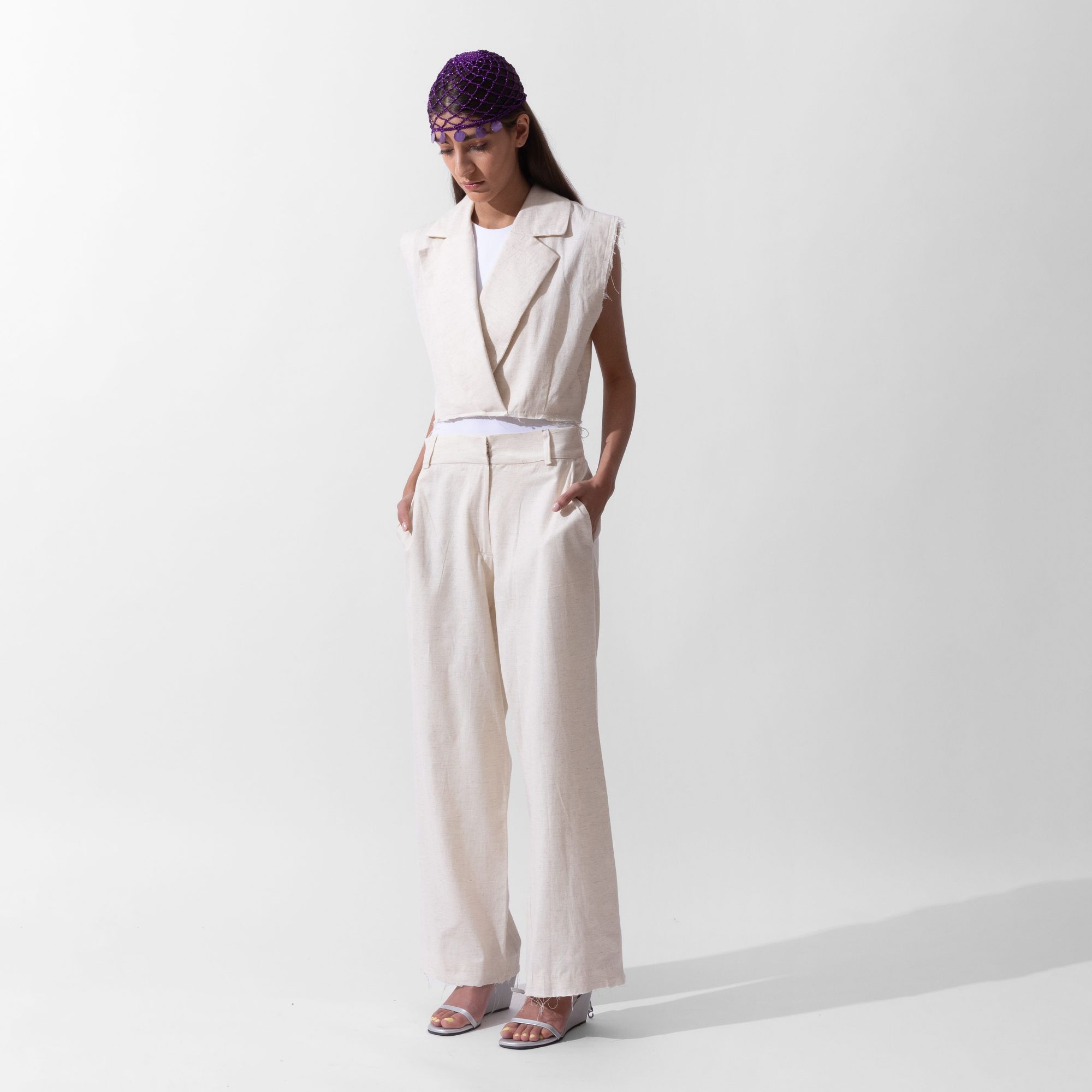 Picture of White Linen Women's Tops & Pants