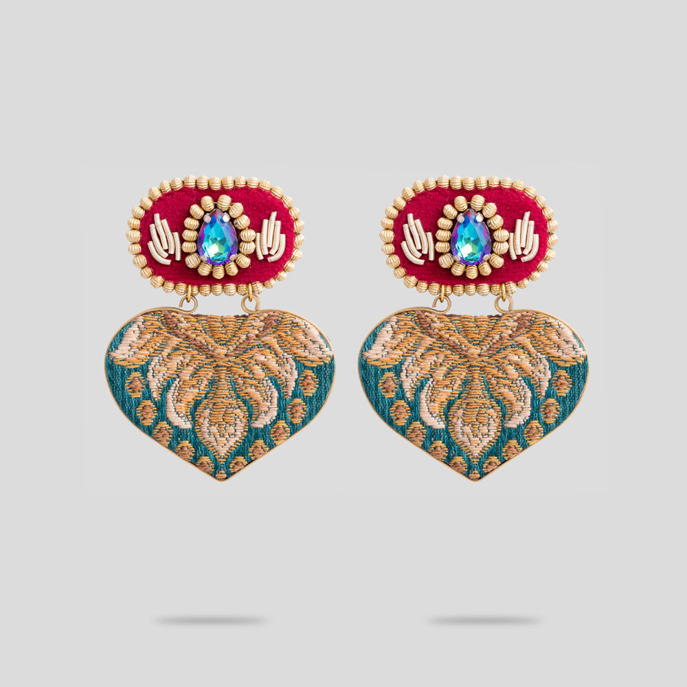 Picture of Big red and green heart earrings